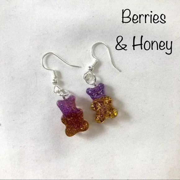 Earrings Gummy Bear Candy Colorful Translucent Resin - Picture 16 of 16